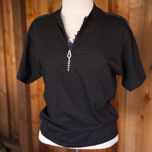 Vintage Christine Alexander 100% Cotton Jewel Studded Zipper Black Shirt Size S - Picture 8 of 17